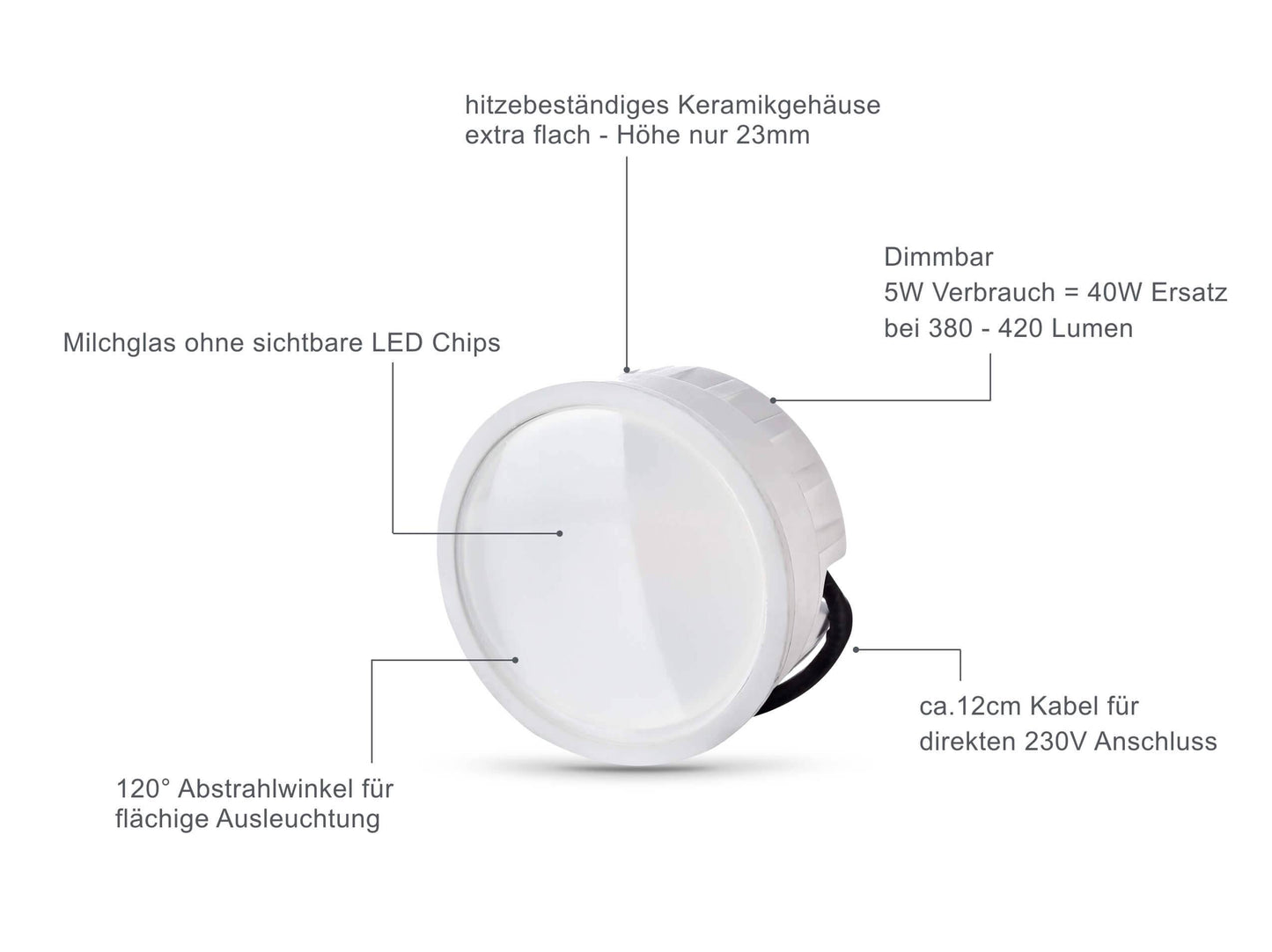 LED Einbaustrahler Flach IP65 - Chrom Eckig 5W Dimmbar 120° - Fora