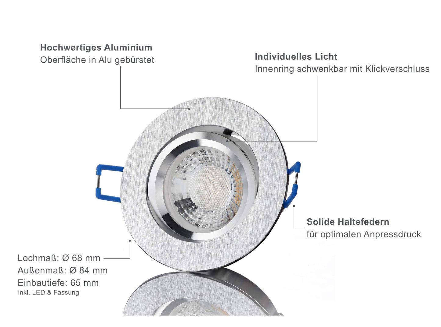 LED Einbaustrahler 230V - Alu gebürstet Rund 5W GU10 LED - Esigno