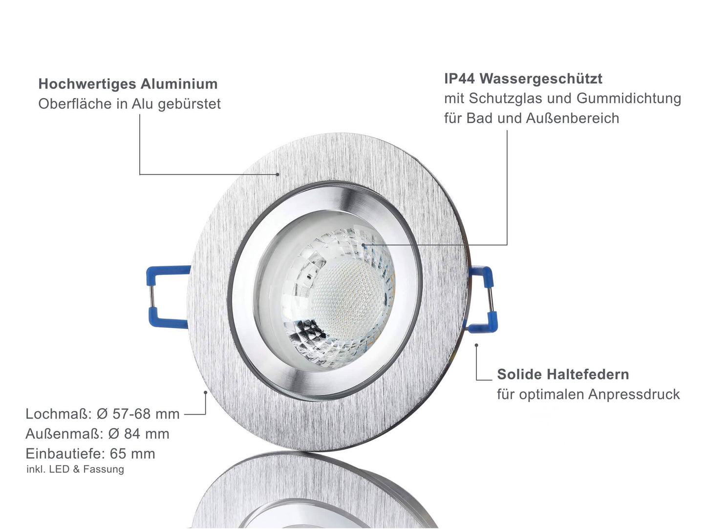 LED Einbaustrahler IP44 - Alu gebürstet Rund 5W GU10 LED - Banja