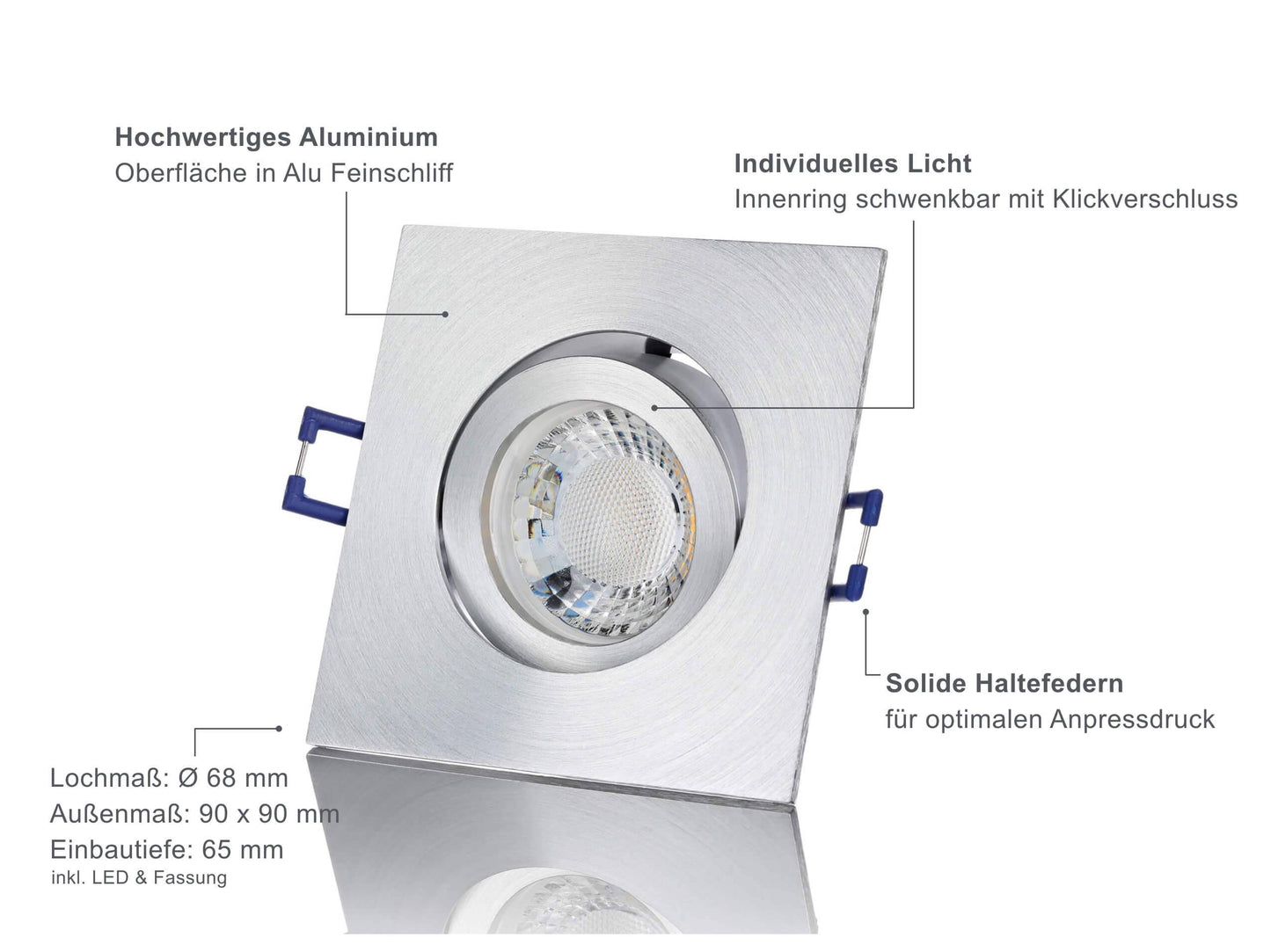 LED Einbaustrahler Dimmbar - Alu Feinschliff Eckig 5W GU10 LED - Rapid