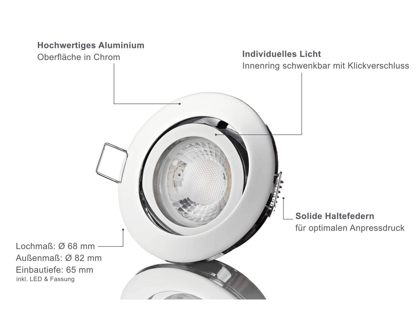 LED Einbaustrahler Dimmbar - Chrom Rund 5W GU10 LED - Rapid
