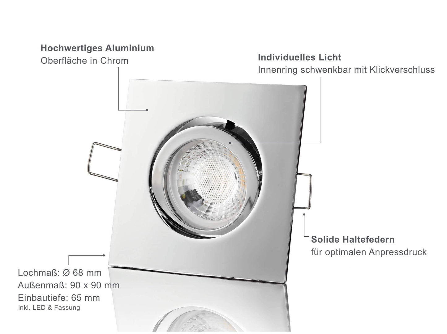 LED Einbaustrahler Dimmbar - Chrom Eckig 5W GU10 LED - Rapid