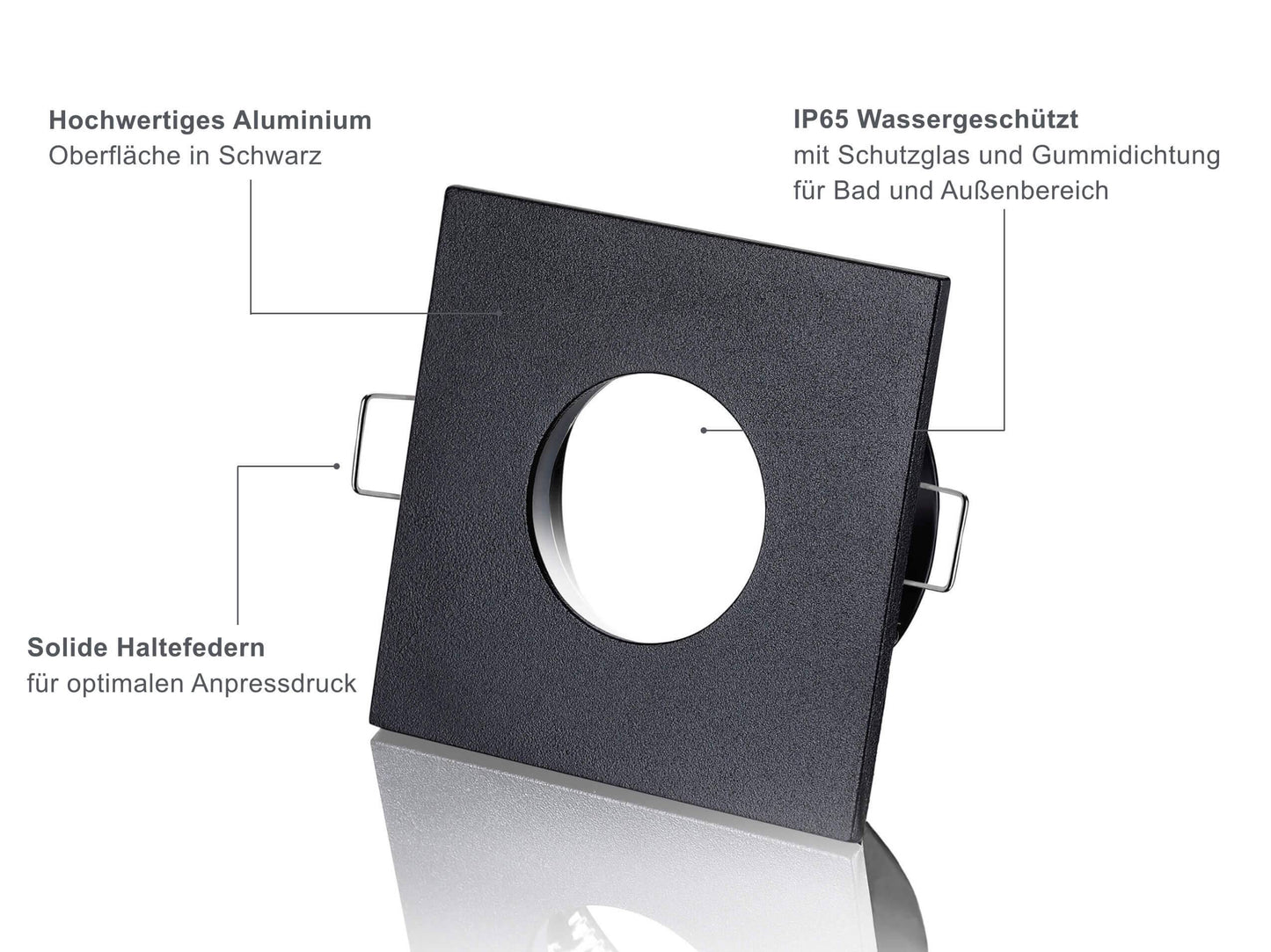 LED Einbaustrahler IP65 Dimmbar - Schwarz Eckig 5W GU10 - Fora