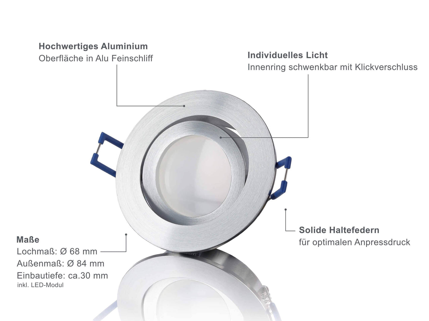LED Einbaustrahler Flach - Alu Feinschliff Rund 5W Dimmbar 120° - Rapid