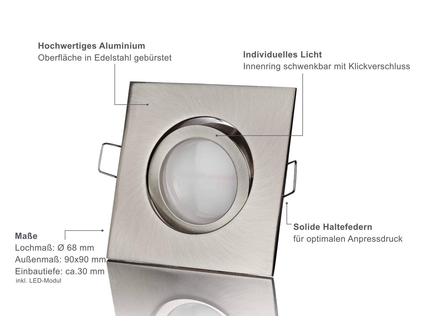 LED Einbaustrahler Flach - Edelstahl gebürstet Eckig 5W Dimmbar 120° - Rapid