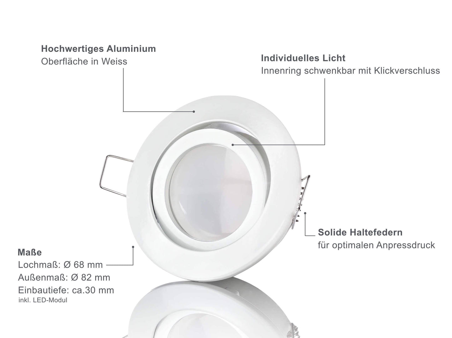 LED Einbaustrahler Flach - Weiß Rund 5W Dimmbar 120° - Rapid