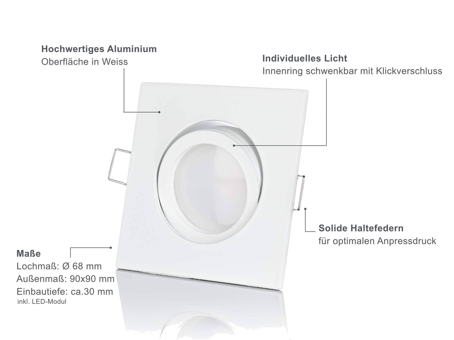 LED Einbaustrahler Flach - Weiß Eckig 5W Dimmbar 120° - Rapid