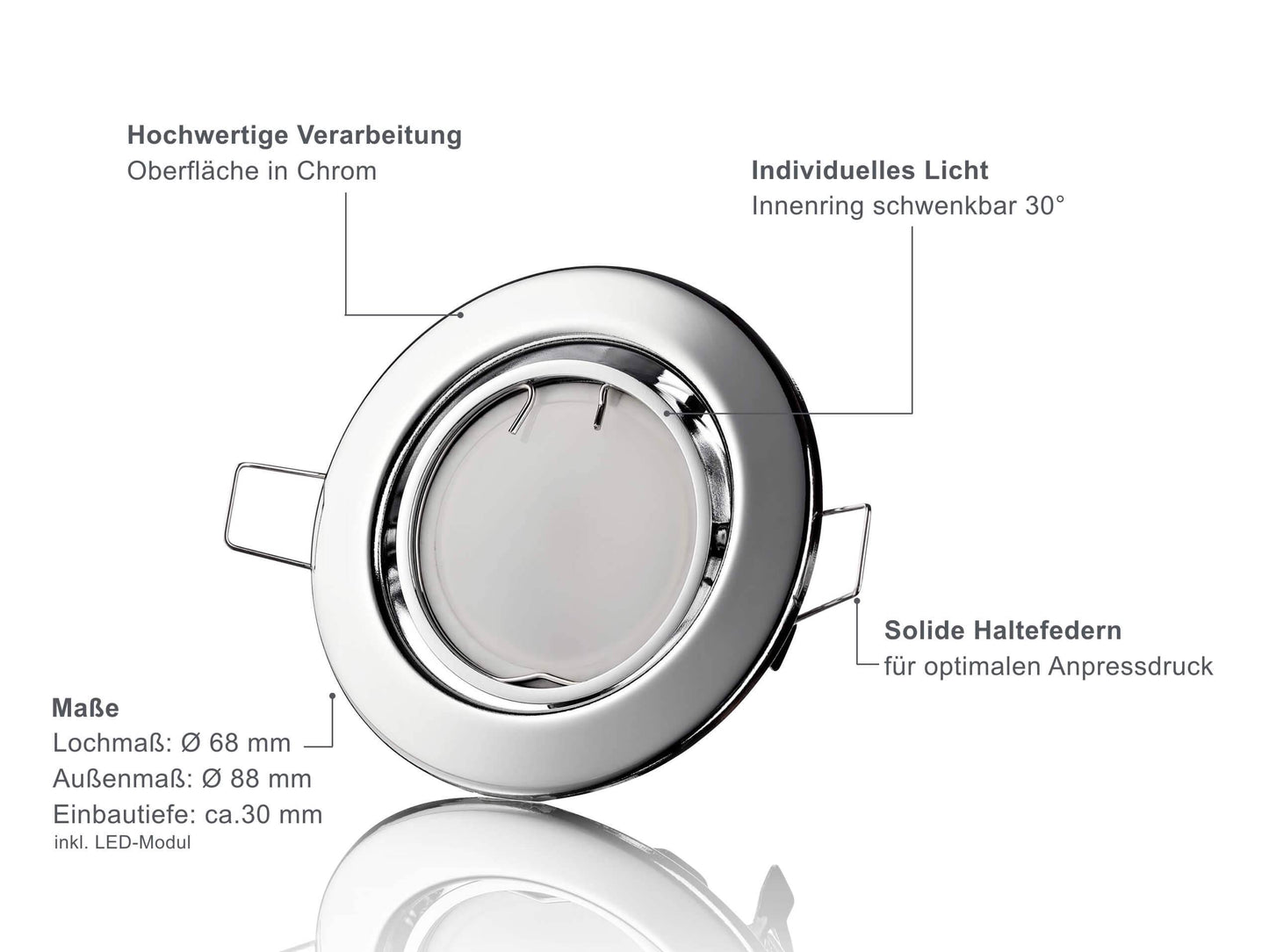 LED Einbaustrahler Flach - Chrom Rund 5W Dimmbar 120° - Classico