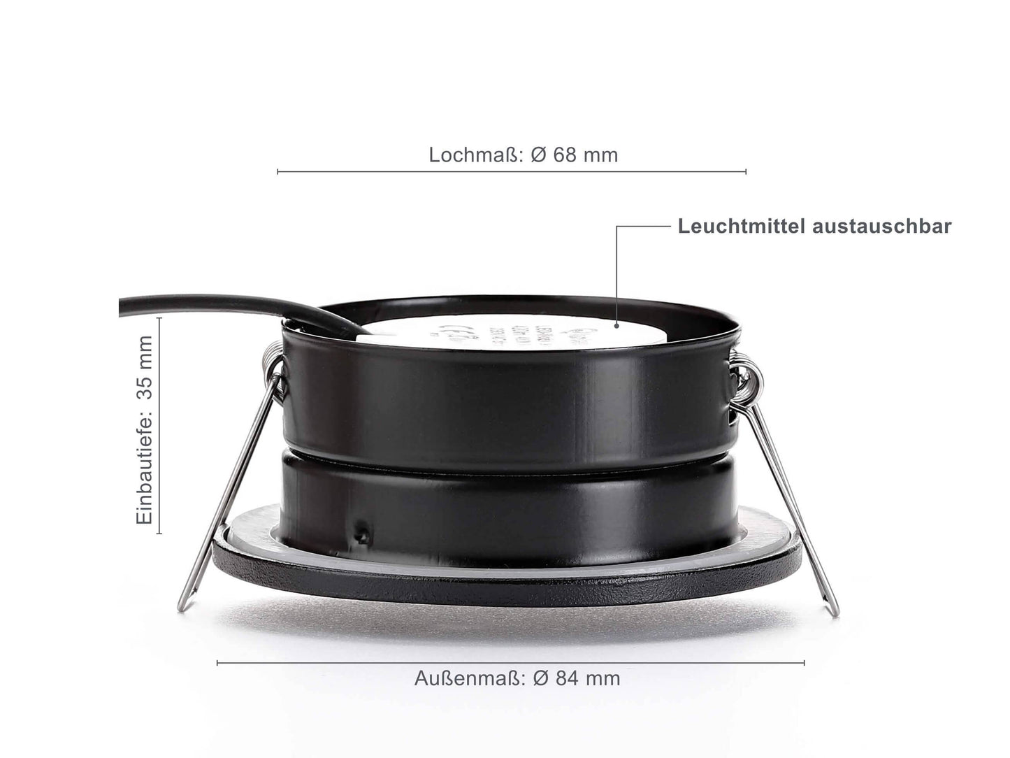 LED Einbaustrahler Flach IP65 - Schwarz Rund 5W Dimmbar 120° - Fora