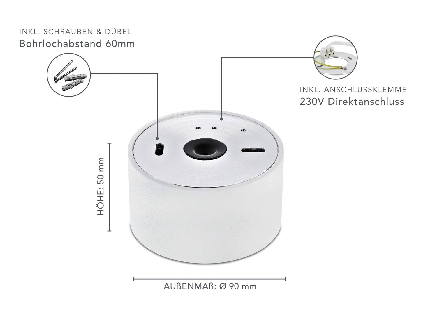 LED Aufbaustrahler IP44 Flach in Weiß Rund 230V 5W Dimmbar - Tablo