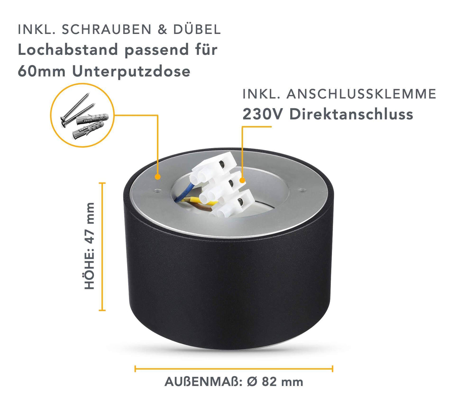 Flache Aufbauleuchte in Schwarz rund inkl. LED GX53 6W Dimmbar - Mira