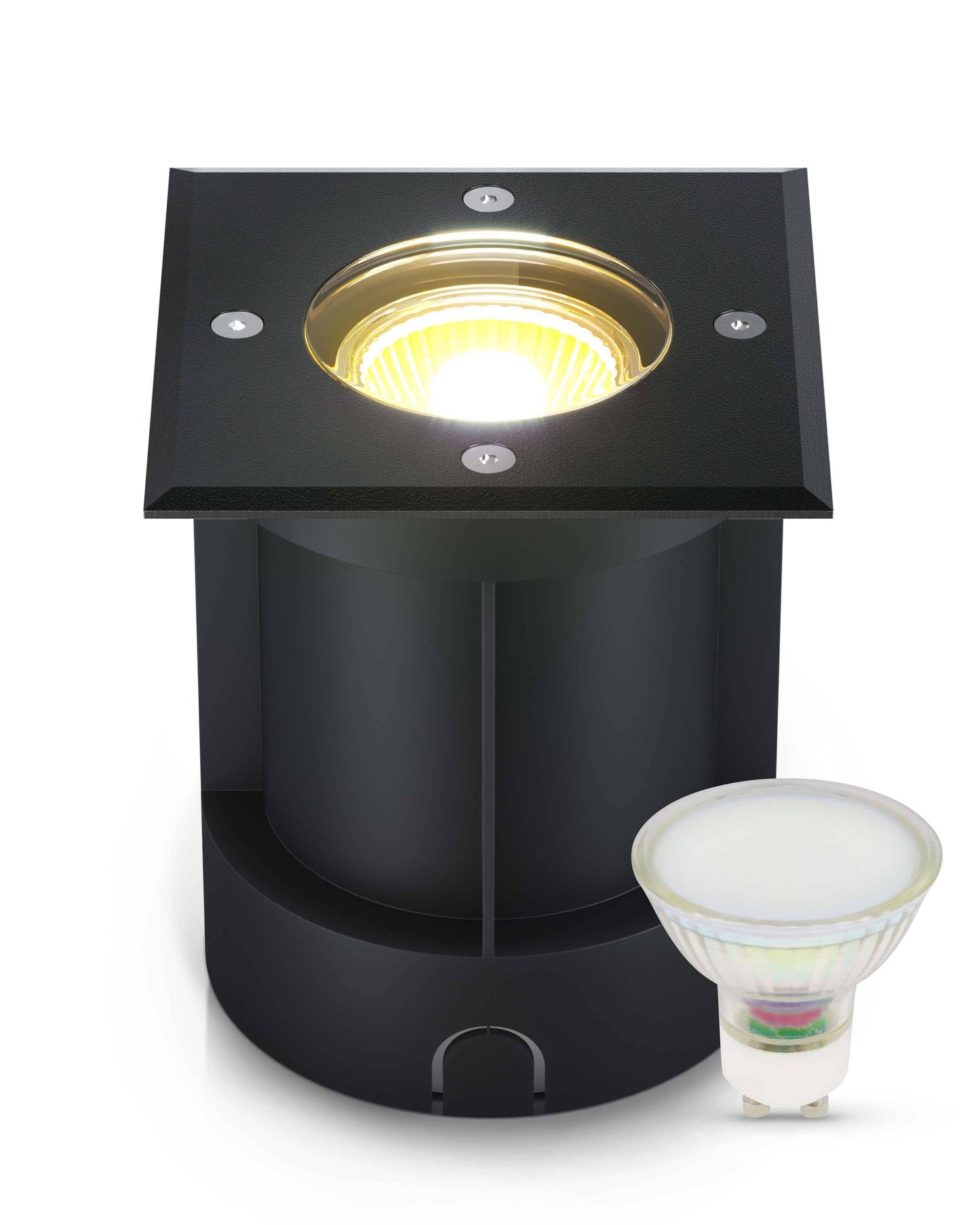 LED Bodenstrahler IP67 Schwarz Eckig inkl. 3W GU10 230V Satiniert