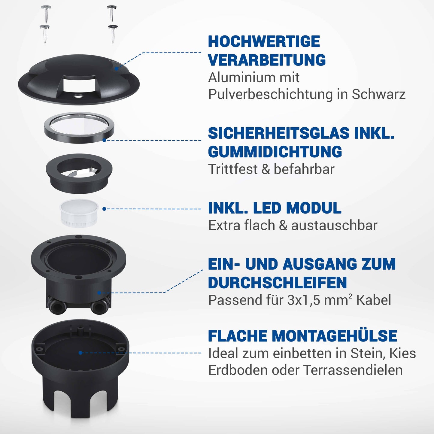 LED Bodenleuchte flach in Schwarz 3-flammig inkl. LED 5W 230V