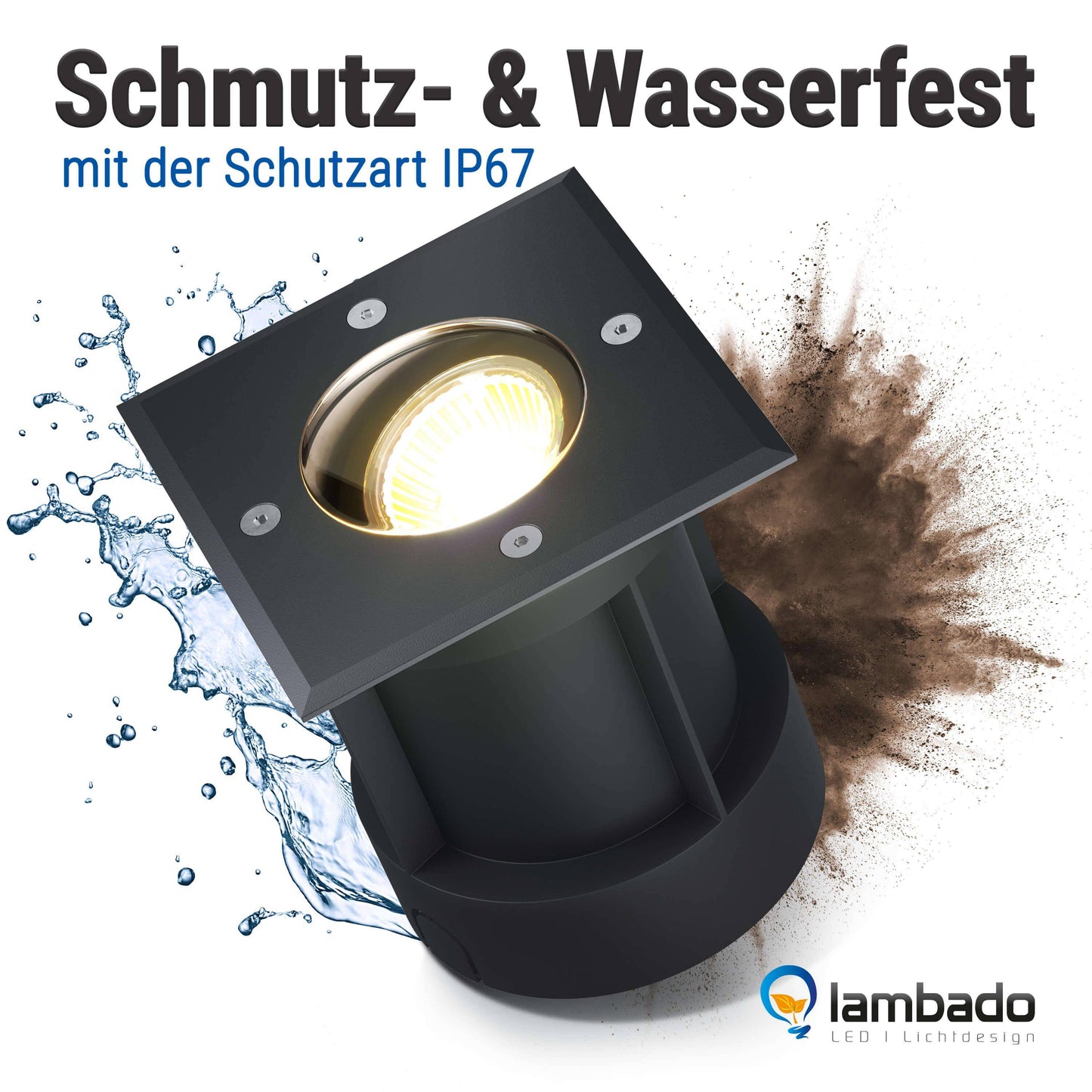 LED Bodenstrahler schwenkbar IP67 quadratisch schwarz inkl. 3W GU10 230V