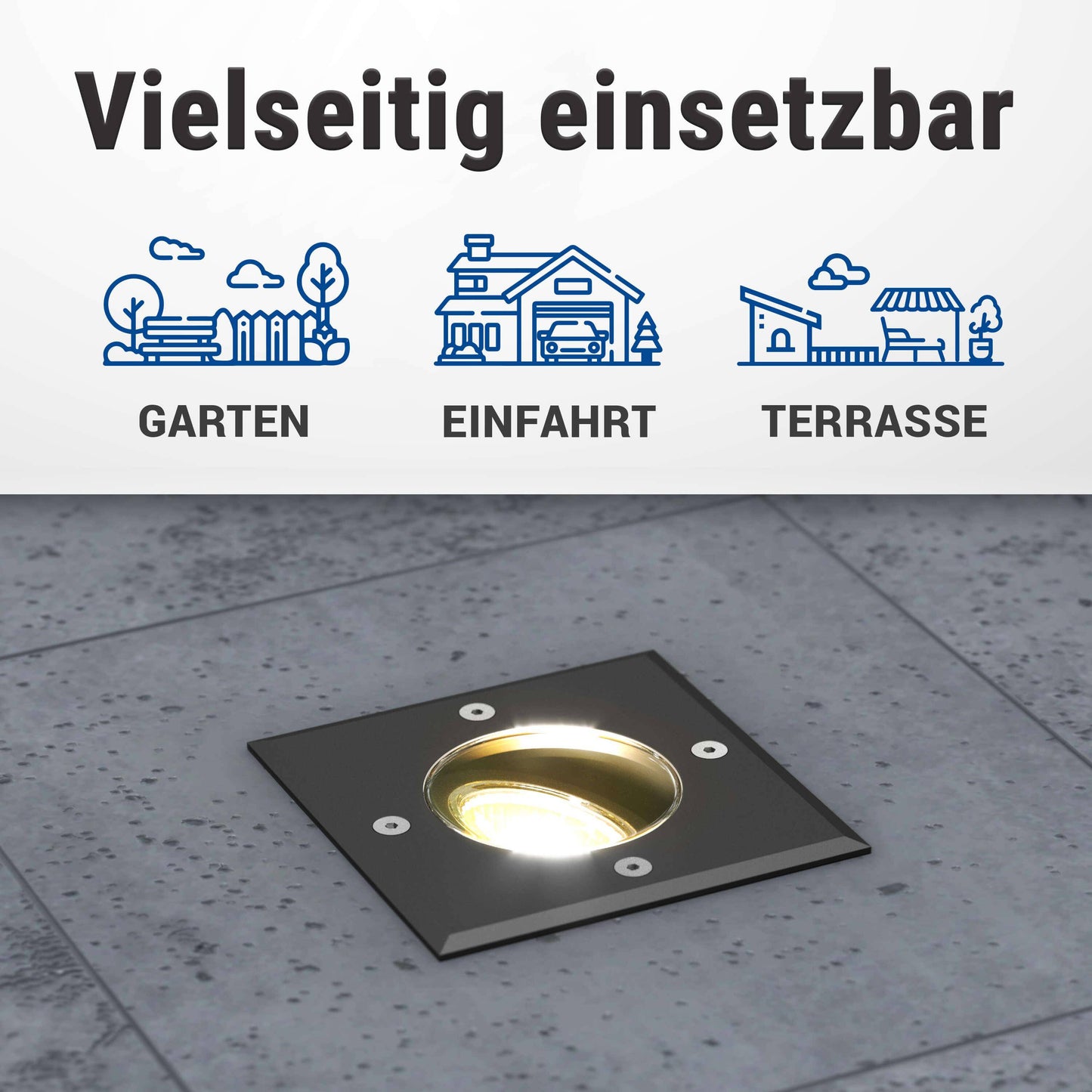 LED Bodenstrahler schwenkbar IP67 quadratisch schwarz inkl. 3W GU10 230V