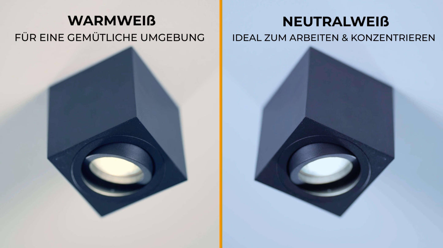 LED Aufbaustrahler 230V Schwarz Eckig - 5W GU10 LED - Glabo
