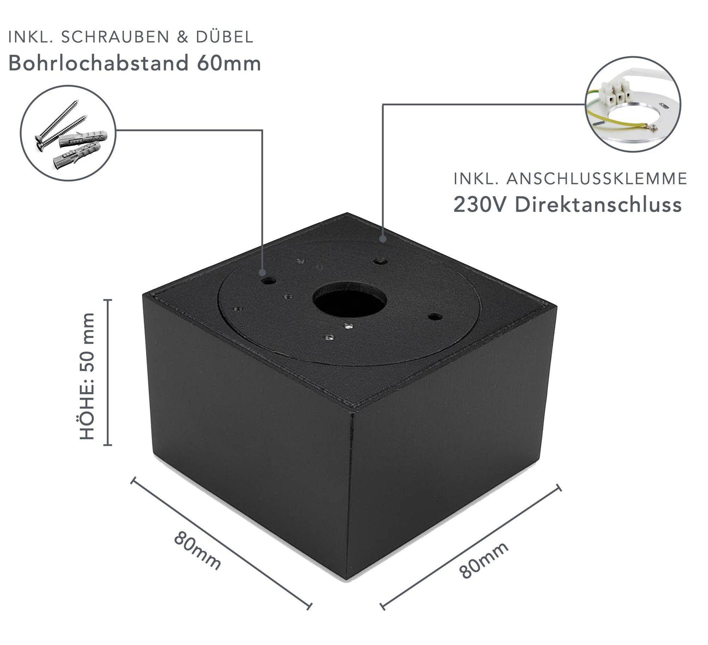 LED Aufbaustrahler Flach - Schwarz Eckig 230V 5W Dimmbar - Tablo