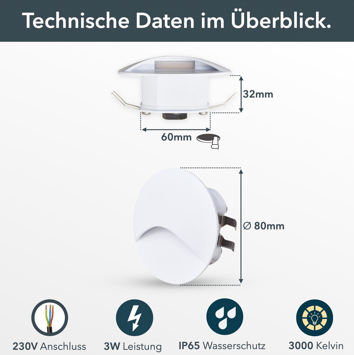 LED-Wandeinbauleuchte Wall für Innen & Außen IP65 - Weiß Rund