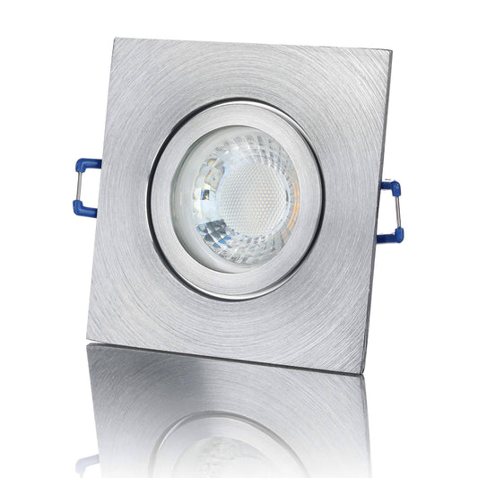 LED Einbaustrahler IP44 Dimmbar - Alu Feinschliff Eckig 5W GU10 LED - Agua