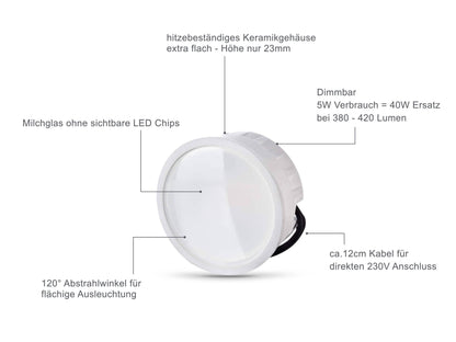 LED Einbaustrahler Flach IP65 - Chrom Eckig 5W Dimmbar 120° - Fora