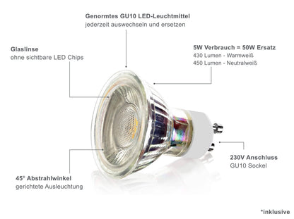 LED Einbaustrahler 230V - Edelstahl gebürstet Rund 5W GU10 LED - Classico