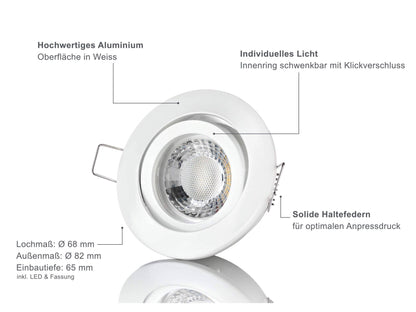 LED Einbaustrahler 230V - Weiß Rund 5W GU10 LED - Rapid