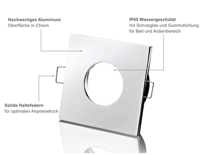 LED Einbaustrahler IP65 - Chrom Eckig 5W GU10 - Fora