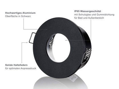 LED Einbaustrahler IP65 - Schwarz Rund 5W GU10 - Fora