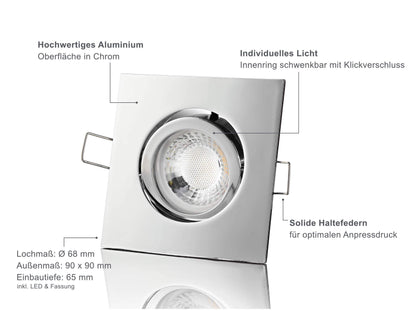 LED Einbaustrahler Dimmbar - Chrom Eckig 5W GU10 LED - Rapid