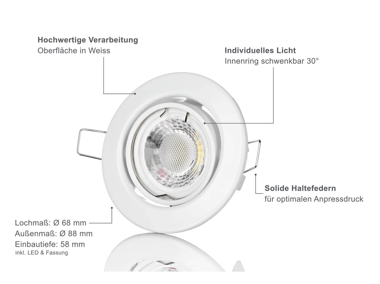 LED Einbaustrahler Dimmbar - Weiß Rund 5W GU10 LED - Classico