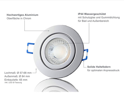 LED Einbaustrahler IP44 Dimmbar - Chrom Rund 5W GU10 LED - Agua