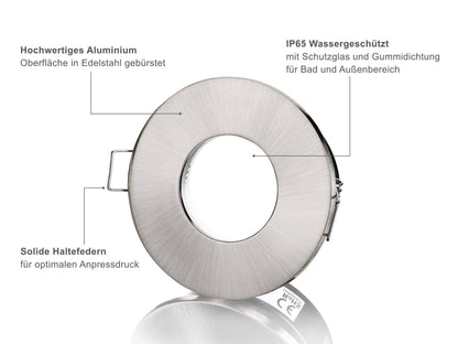 LED Einbaustrahler IP65 Dimmbar - Edelstahl gebürstet Rund 5W GU10 - Fora