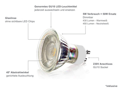 LED Einbaustrahler IP65 Dimmbar - Weiß Rund 5W GU10 - Fora