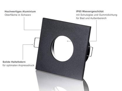 LED Einbaustrahler IP65 Dimmbar - Schwarz Eckig 5W GU10 - Fora
