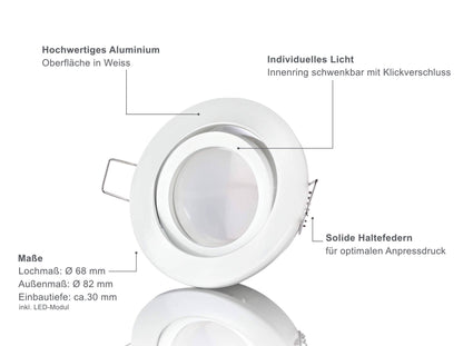 LED Einbaustrahler Flach - Weiß Rund 5W Dimmbar 120° - Rapid