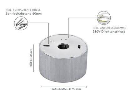 LED Aufbaustrahler Flach - Alu gebürstet Rund 230V 5W Dimmbar 120° - Tablo
