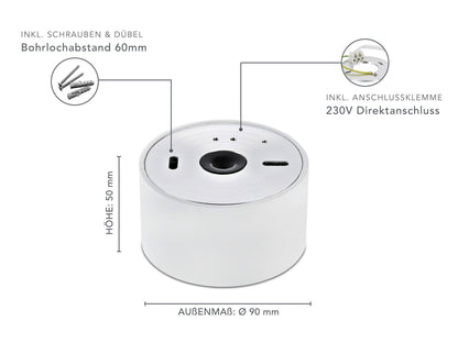 LED Aufbaustrahler IP44 Flach in Weiß Rund 230V 5W Dimmbar - Tablo