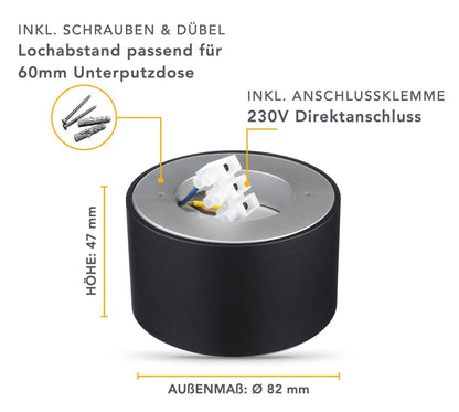 Flache Aufbauleuchte in Schwarz rund inkl. LED GX53 6W Dimmbar - Mira