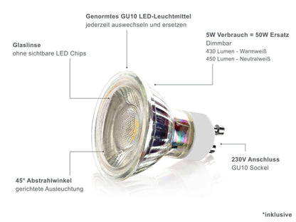 LED Einbaustrahler IP65 Dimmbar - Aluminium gebürstet Rund 5W GU10 - Fora