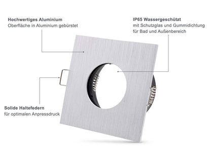 LED Einbaustrahler IP65 Dimmbar - Aluminium gebürstet quadratisch 5W GU10 - Fora