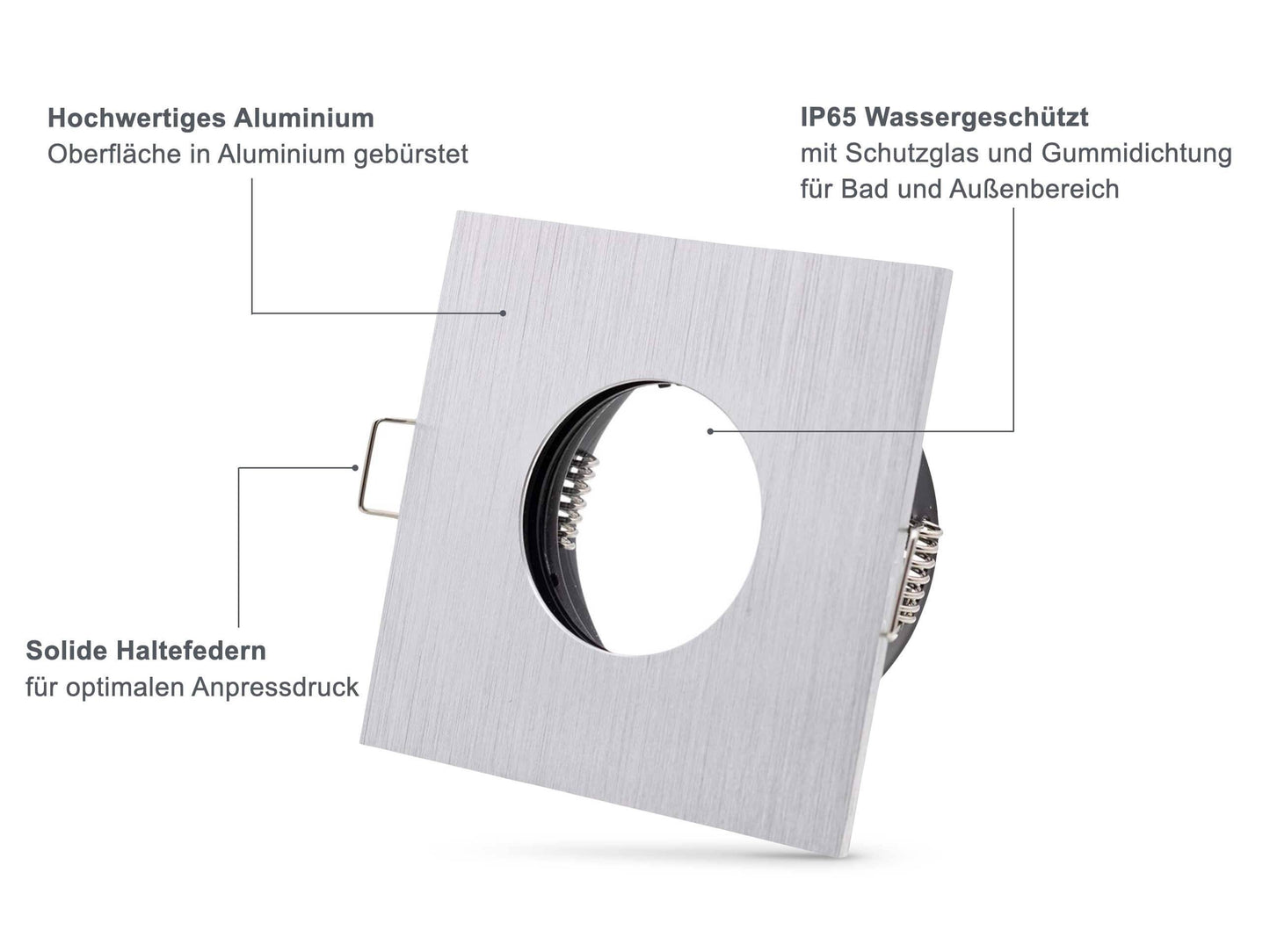 LED Einbaustrahler IP65 flach - Aluminium Gebürstet eckig 5W Dimmbar - Fora