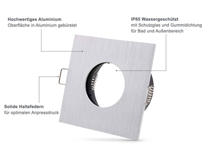 LED Einbaustrahler IP65 flach - Aluminium Gebürstet eckig 5W Dimmbar - Fora