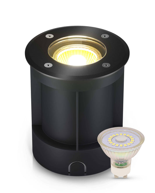 LED Bodenstrahler IP67 Schwarz rund inkl. 3W GU10 230V