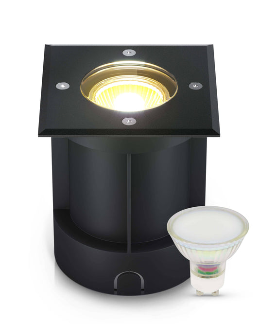 LED Bodenstrahler IP67 Schwarz Eckig inkl. 3W GU10 230V Satiniert