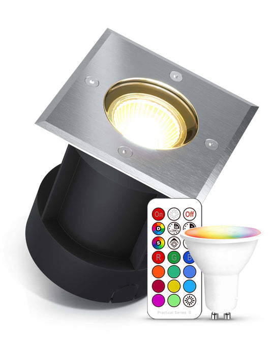 LED Bodeneinbaustrahler IP67 mit RGB Farbwechsel - Edelstahl gebürstet Eckig