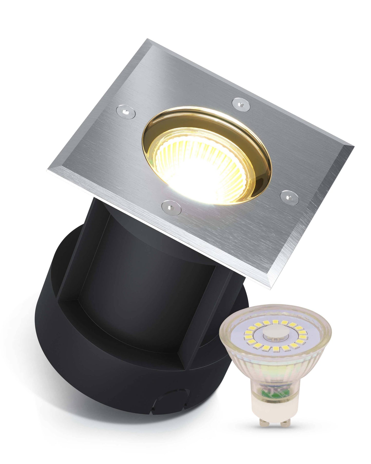 LED Bodeneinbaustrahler IP67 - Edelstahl gebürstet eckig mit GU10 3W 230V
