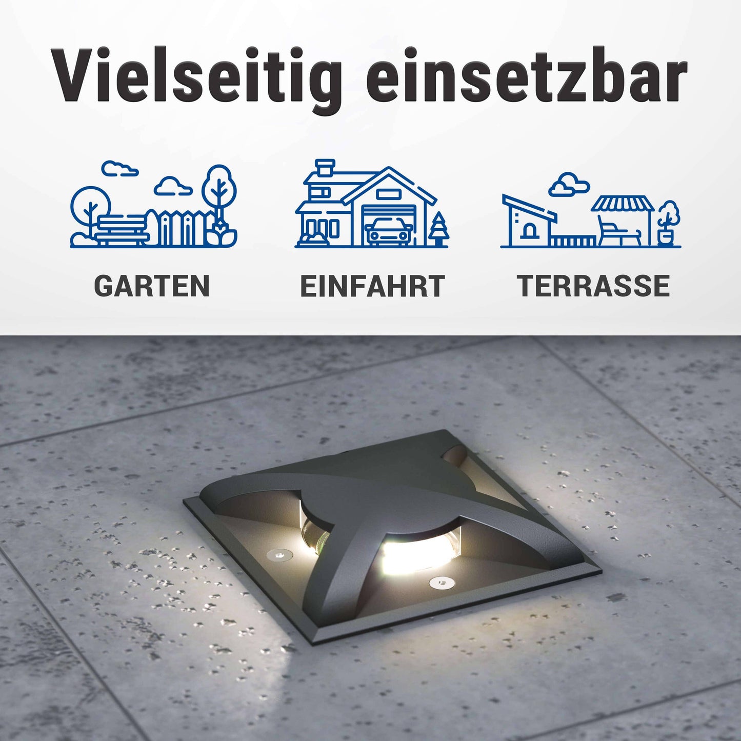 LED Bodenleuchte für außen - quadratisch Schwarz 3-flammig inkl. 5W GU10 230V
