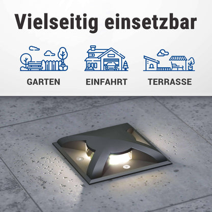 LED Bodenleuchte für außen - quadratisch Schwarz 3-flammig inkl. 5W GU10 230V