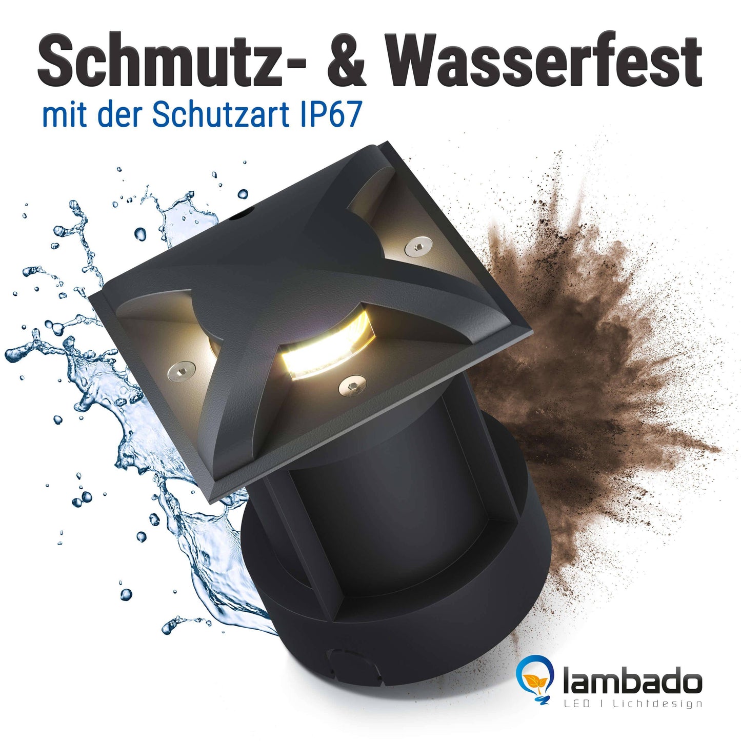 LED Bodenleuchte für außen - quadratisch Schwarz 3-flammig inkl. 5W GU10 230V