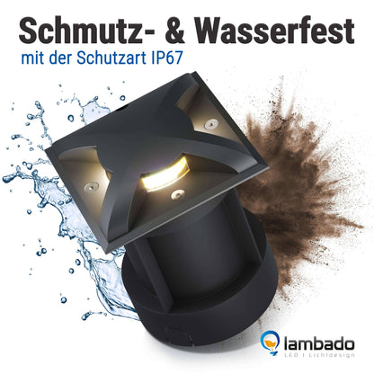 LED Bodenleuchte für außen - quadratisch Schwarz 3-flammig inkl. 5W GU10 230V